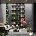 Outdoor Sofa with Cushions Green Plants Flamingo Decor and Pebble Floor in Courtyard