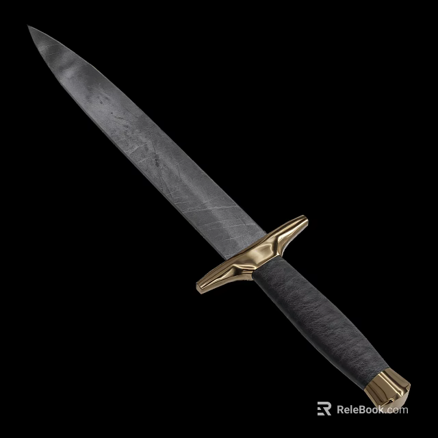 Tactical Knife With Gray Blade Black Handle And Golden Accents Design 3d model 