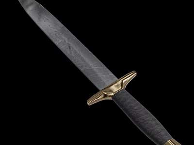 Tactical Knife With Gray Blade Black Handle And Golden Accents Design 3d model