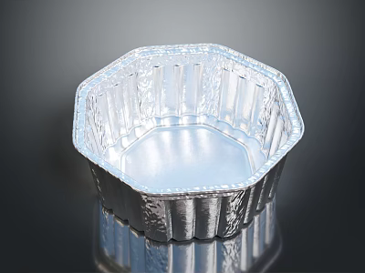 Disposable Aluminum Foil Octagonal Tableware Set With Corrugated Edges And Silver Shine 3d model