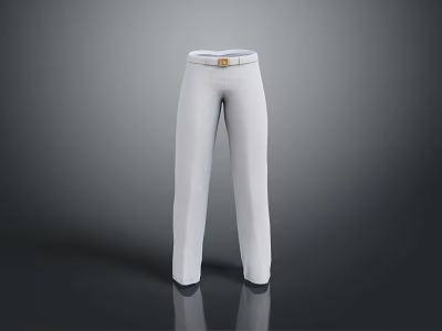 White Straight Leg Pants With Adjustable Belt For Casual Formal Wear 3d model