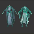 Ancient Style Robes In Dark Gray Blue And Gray White With Decorative Belts