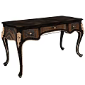 Classic Ornate Dressing Table With Carved Details Gold Accents Curved Legs And Drawers