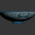 Artisan Carved Ceramic Basin with Blue White Floral Decorative Patterns