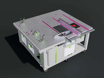 Heavy Duty Metal Workbench With Precision Cutting Tool And Sliding Rails For Workshop Use 3d model