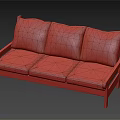 Red Plaid Three Seater Sofa With Wooden Frame And Comfortable Cushions