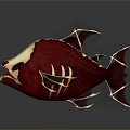 Red Skeleton Fish Artistic Sculpture with Wing Like Fins and Detailed Structure