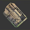 Detailed Ancient Stone Carving Model with Pathway and Green Vegetation Elements
