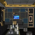 Modern Luxury KTV Room With Black Golden Decor Sofas Coffee Tables Mirror Light Strips
