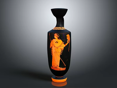 Black Vase With Classical Orange Figure Design And Decorative Patterns 3d model