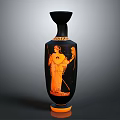Black Vase With Classical Orange Figure Design And Decorative Patterns