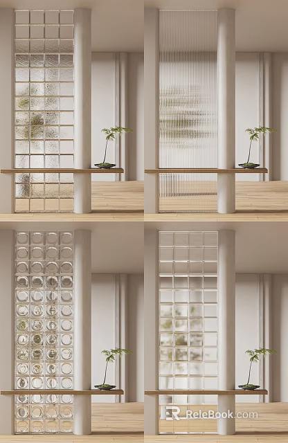 Modern Glass Partition Designs With Grid And Circular Patterns And Plants 3d model