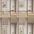 Modern Glass Partition Designs With Grid And Circular Patterns And Plants 3d model