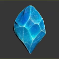 Blue Carved Sculpture with Geometric Facets and Shiny Reflective Surface on Gray Background