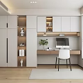 Modern Home Office Interior Design With Writing Desk Chair Built in Bookshelves And Potted Plant