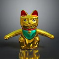 Golden Lucky Cat Decorative Figurine With Red Ears And Green Scarf For Home Furniture Decoration