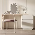 Modern Wooden Dressing Table With Irregular Decorative Mirror Transparent Acrylic Chair Pink Cushion And Vase