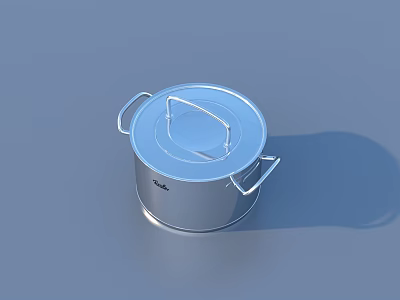 Silver Stainless Steel Cooking Pot With Lid And Double Handles For Kitchen 3d model