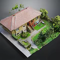Yellow Building With Red Tile Roof Stone Steps Entrance Green Lawn Trees And Shrubs