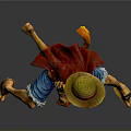 Anime Character Action Figure With Straw Hat Red Shirt Blue Shorts In Fighting Pose