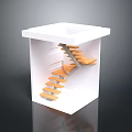 Modern White Cube Building Interior Featuring Orange Spiral Stairs Design Structure