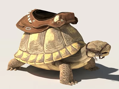 Tortoise Carrying Brown Leather Saddle And Bridle On Its Shell 3d model