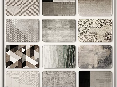 Square Carpets Featuring Diverse Geometric Patterns And Contemporary Textured Styles 3d model