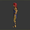 Game Movie Warrior Character With Red Hair Blue Armor Yellow Clothing And Standing Pose