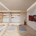 Modern Yoga Fitness Studio With Wooden Flooring Mirrors And Yoga Mats