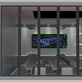 Modern Monitoring Room Interior With Large Control Screen Workstations And Ergonomic Chairs