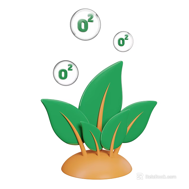 Vibrant Green Leafy Plant With Lush Fresh Leaves Releasing Oxygen Bubbles 3d model 