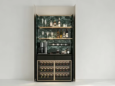 Modern Luxury Home Wine Cabinet With Marble Backdrop And Ample Wine Bottle And Glassware Storage 3d model