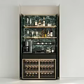Modern Luxury Home Wine Cabinet With Marble Backdrop And Ample Wine Bottle And Glassware Storage