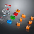 Multicolored Shopping Equipment With Carts Baskets And Paper Bags