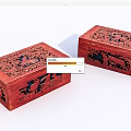Two Red Handcrafted Wooden Storage Boxes With Intricate Carved Patterns 3d model