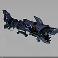 Futuristic Blue Mechanical Weapon With Shark Head Design And Metallic Details