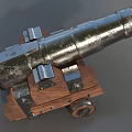 Vintage Historical Cannon Antique Military Weapon with Wooden Carriage and Metal Barrel