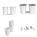 White Stacked And Scattered Cups With Ribbed Design For Home And Kitchen Decor