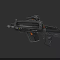 Futuristic Tactical Assault Rifle With Black Body Orange Grip Green Accents And Advanced Scope