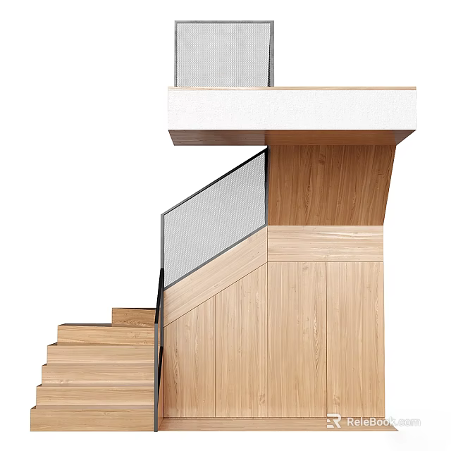 Modern Wooden Staircase Interior Design With Glass Railing And Wooden Steps 3d model 