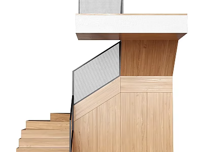 Modern Wooden Staircase Interior Design With Glass Railing And Wooden Steps 3d model