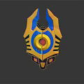 Decorative Shield Design With Yellow Blue Accents Black Stripes And Red Circular Center