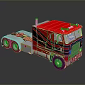 Red 3D Rendered Truck With Black Stripes And Classic Cab Design