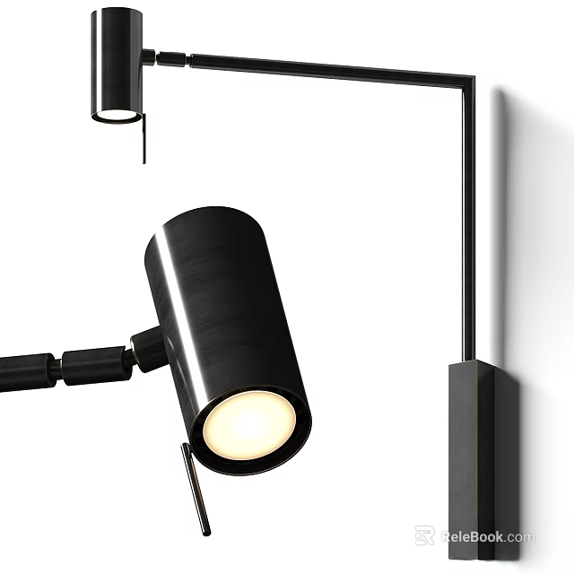 Modern Black Metal Wall Lamp with Adjustable Arm Cylindrical Head and Bright Light 3d model 