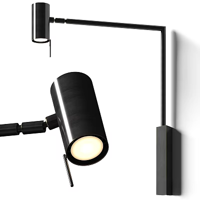 Modern Black Metal Wall Lamp with Adjustable Arm Cylindrical Head and Bright Light 3d model