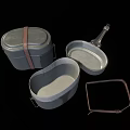 Durable Camping Metallic Cookware Set with Pot Container and Leather Straps 3d model