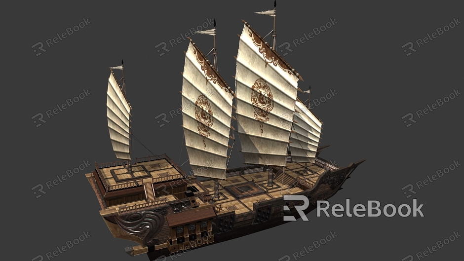 Ancient Chinese Warship Sailing Ship Fu Ship Guang Ship Rong Ke Ship model