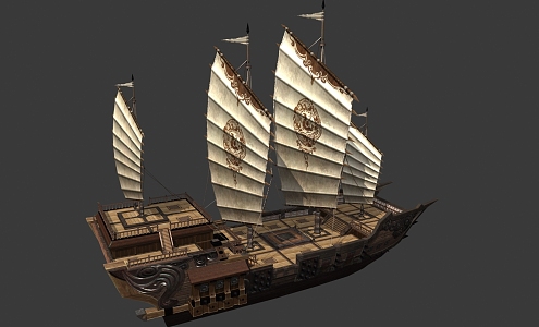 Ancient Chinese Warship Sailing Ship Fu Ship Guang Ship Rong Ke Ship 3d model