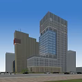 Modern High Rise Office Building With Glass Curtain Wall And Metal Facade Design