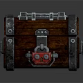 Wooden Chest With Metal Accents Corners Red Lock And Decorative Rings